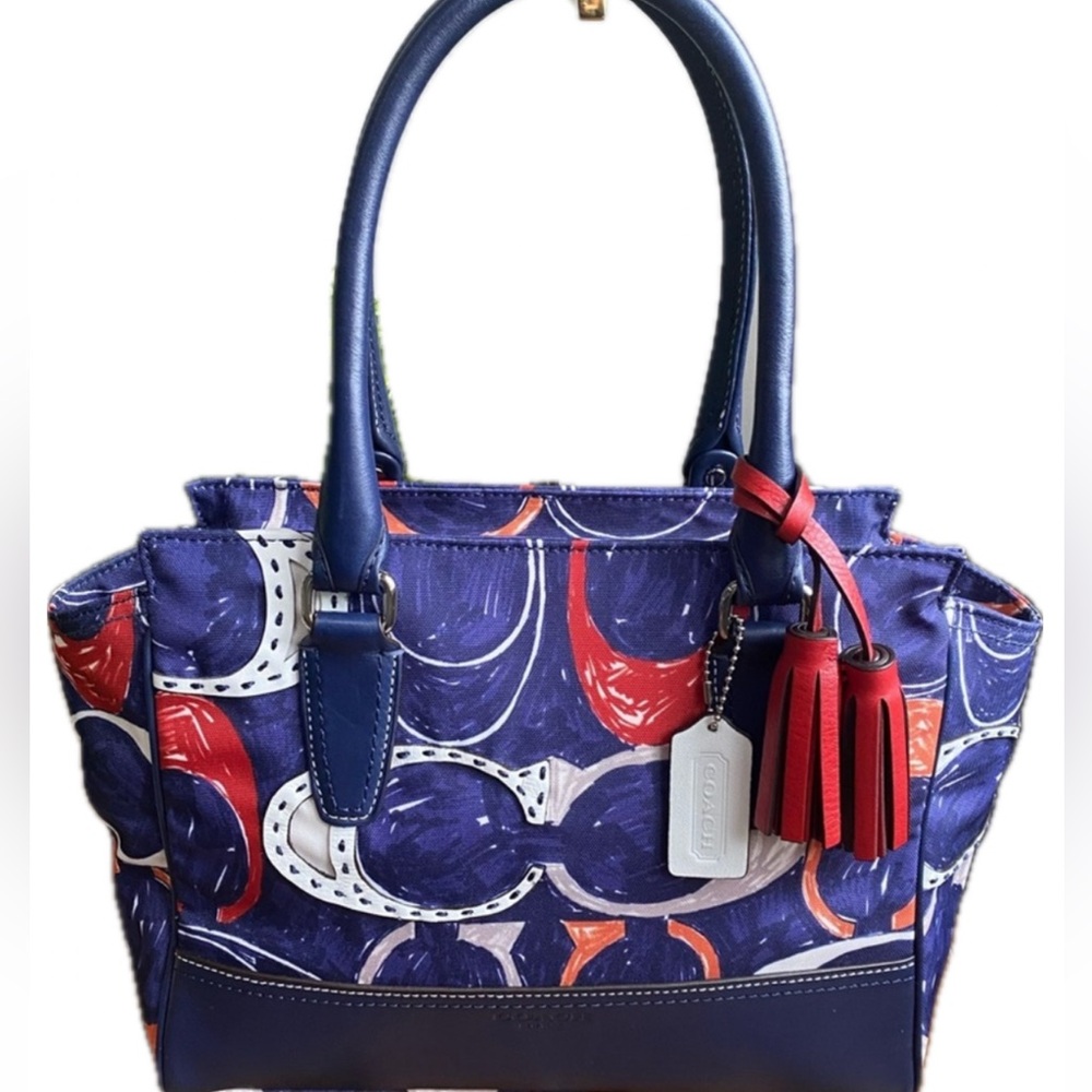 COACH Candace Legacy Heritage Scribble C & Leather Carryall in Navy Blue NWT - Picture 6 of 15
